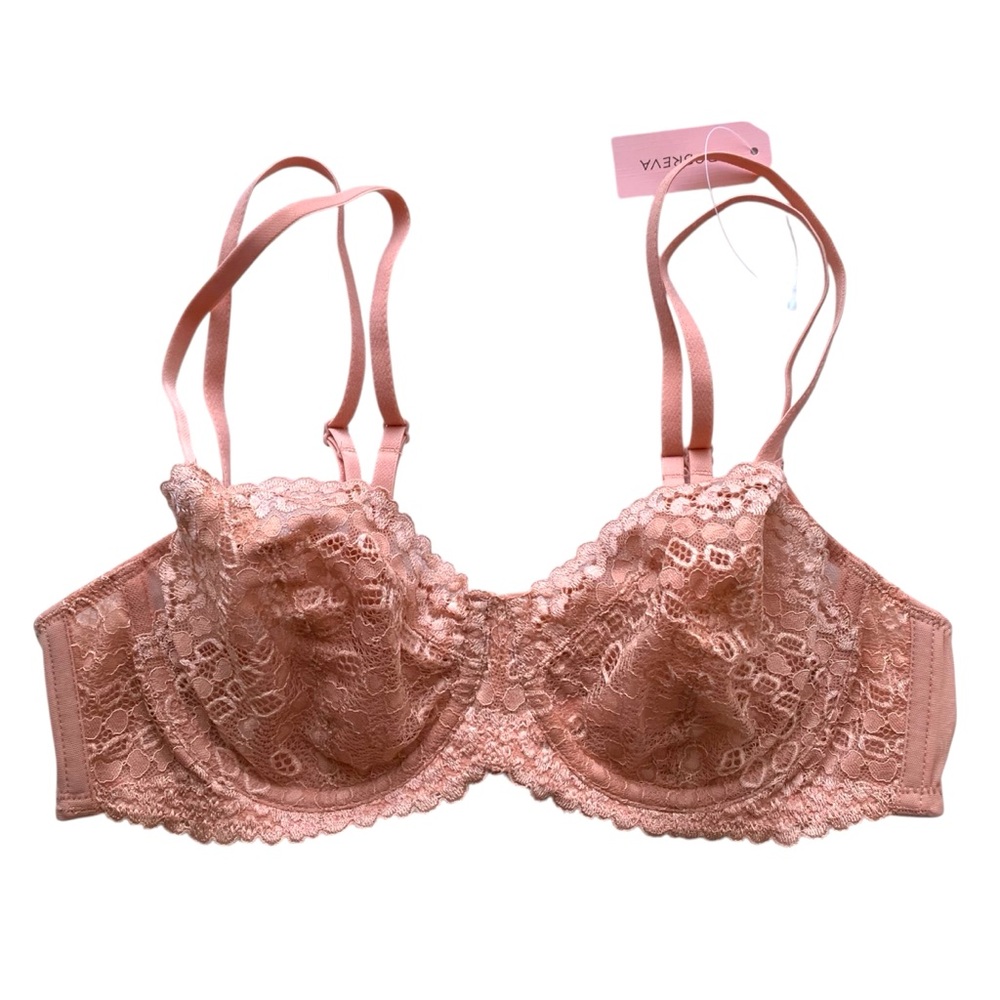 Dobreva Women's Size 36A Pink Semi Sheer Strappy Underwire Balconette Bra  NWT